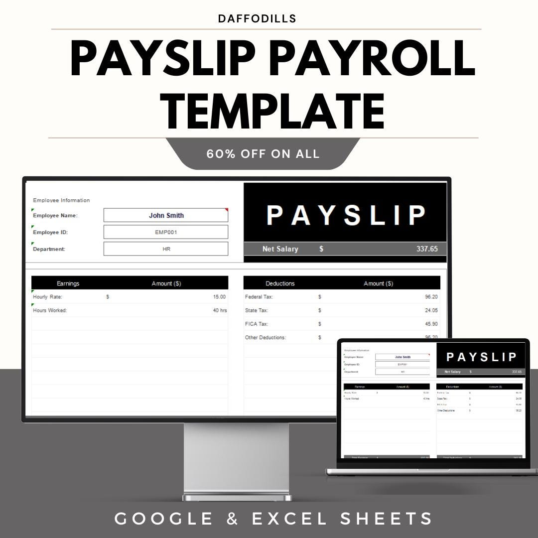 Payslip Payroll Template, Employee Salary Slip Excel & Google Sheets ...