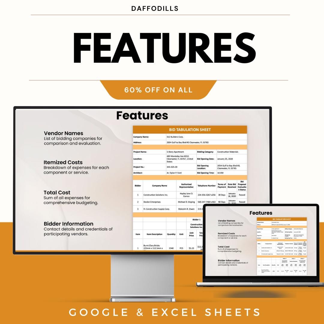 Bid Tabulation Template, Construction Bid Comparison Sheet, Vendor ...