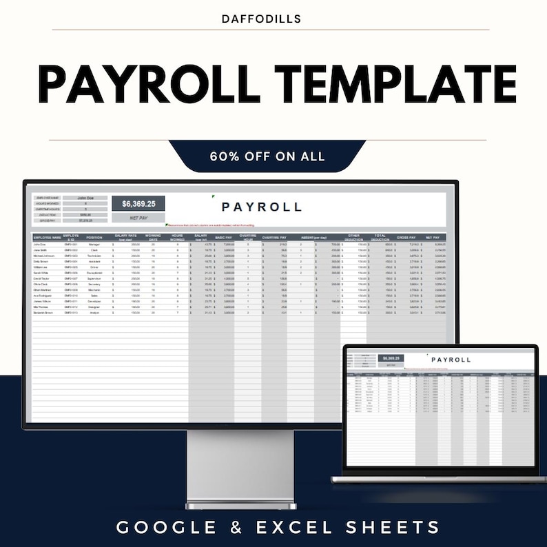 Payroll Template | Google Sheets & Excel Employee Salary Calculator ...