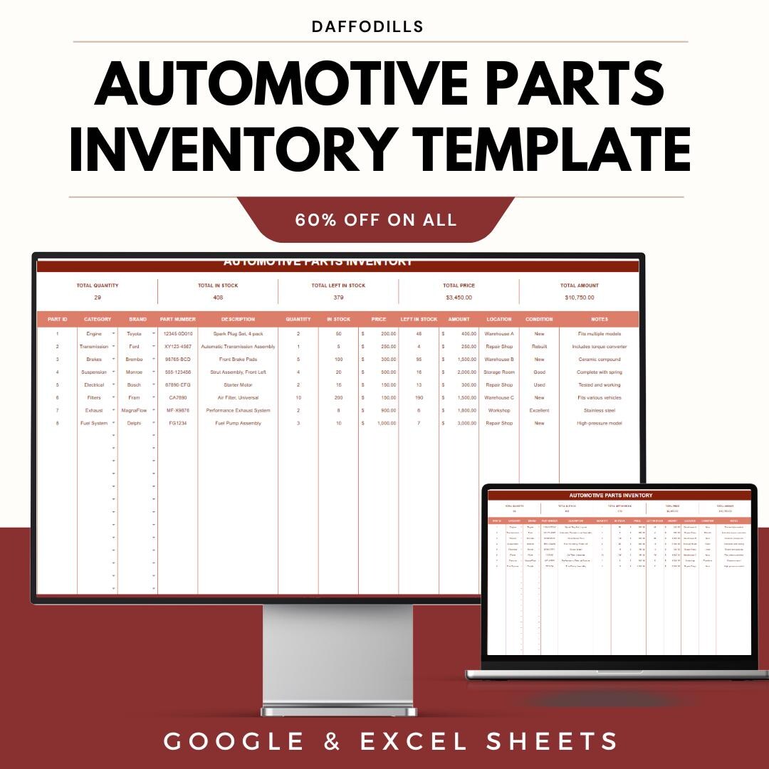 Automotive Parts Inventory Template, Auto Shop Inventory Spreadsheet ...