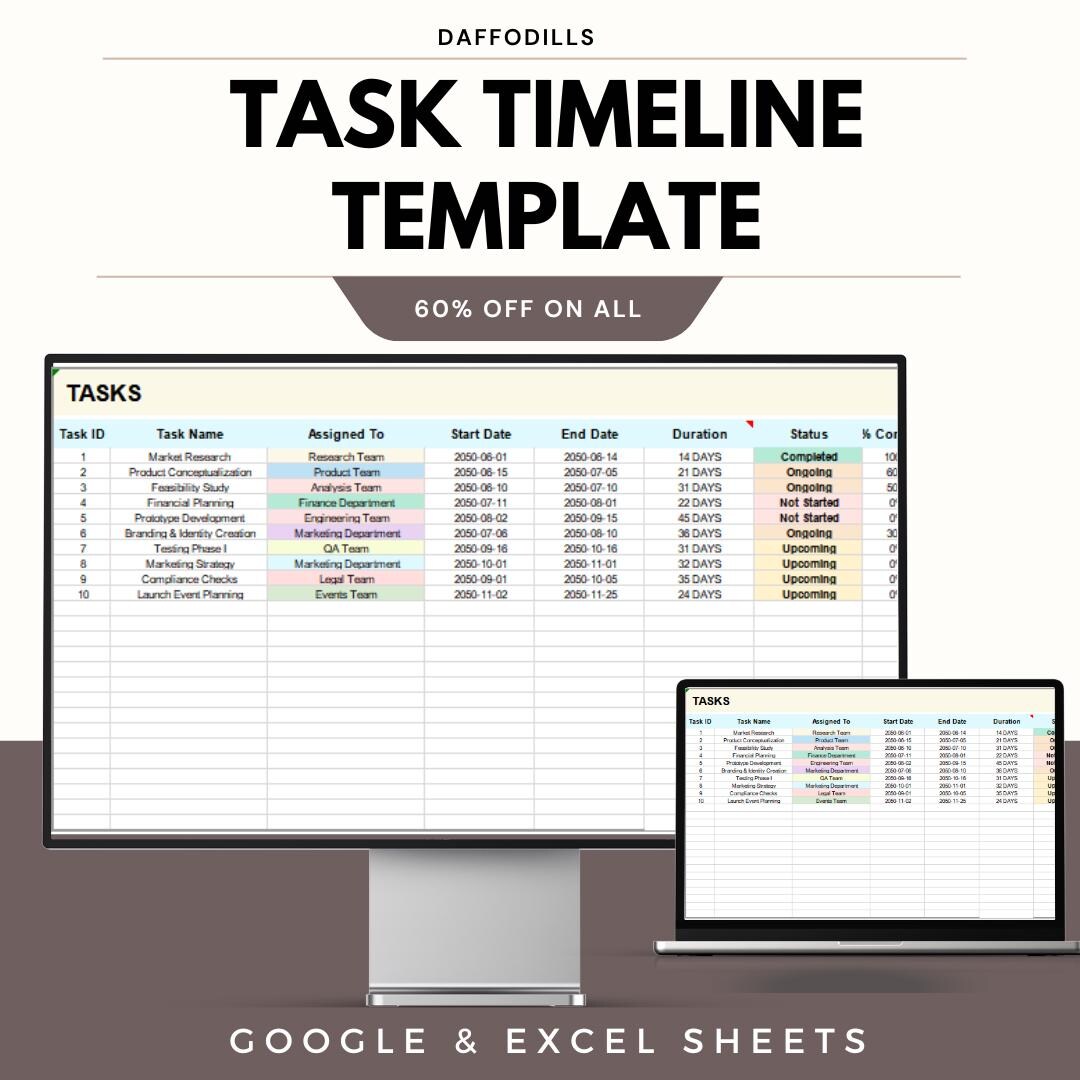 Task Timeline Template, Google Sheets and Excel Project Planner ...