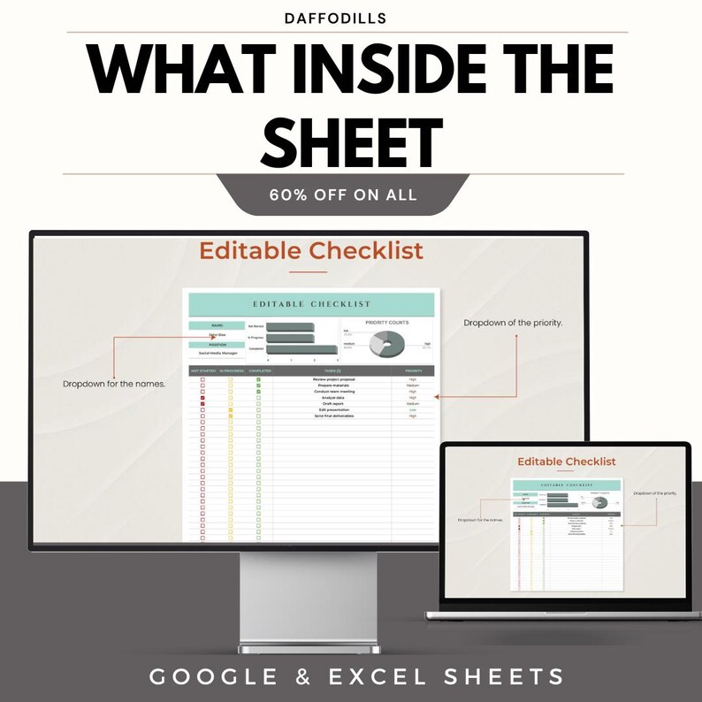 Editable Checklist Template, Excel & Google Sheets Task Tracker ...