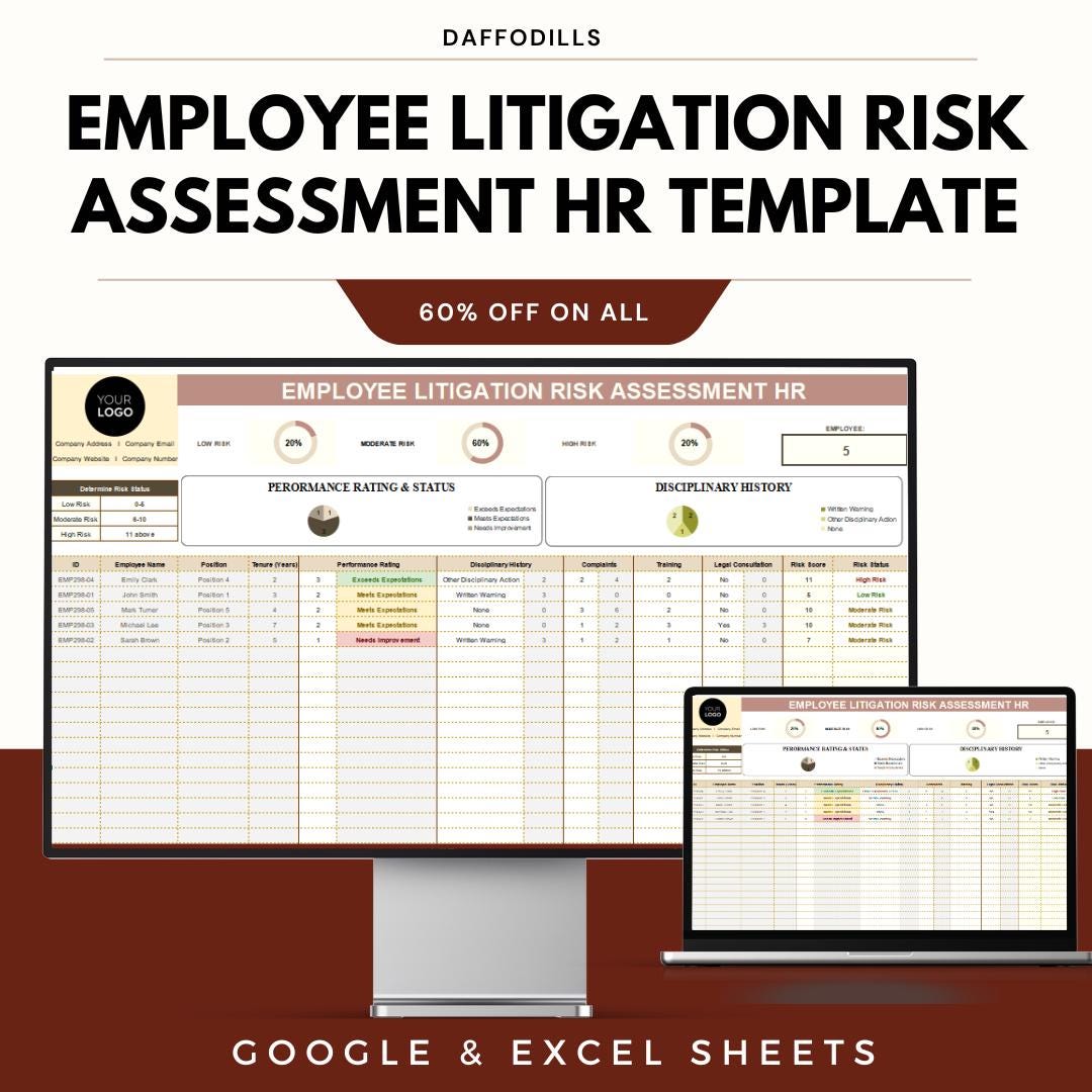 Employee Litigation Risk Assessment HR Template | Excel & Google Sheets ...