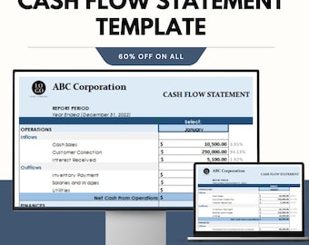 Cash Flow Statement Template - Google and Excel Sheets - Track Inflows, Outflows & Net Cash Flow
