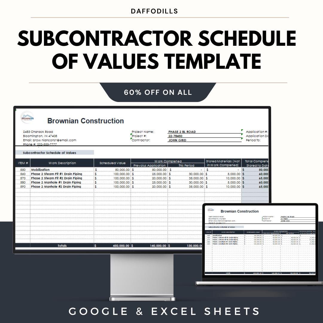Subcontractor Schedule of Values Template, Construction Payment ...