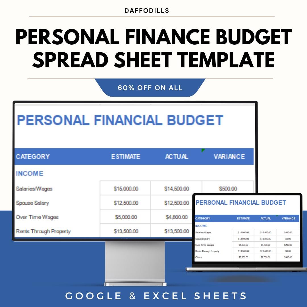 Personal Finance Budget Spreadsheet Template for Google Sheets & Excel ...