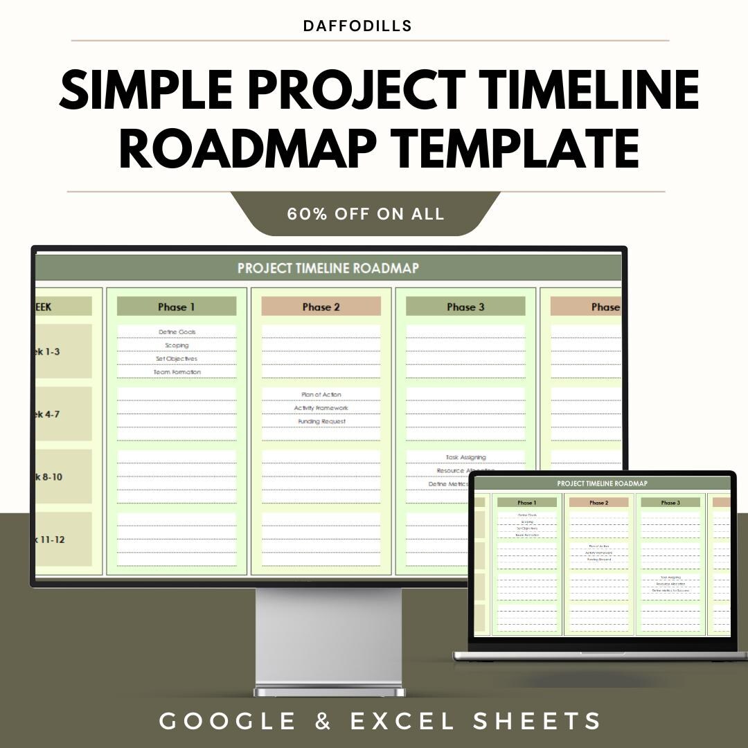Simple Project Timeline Roadmap Template, Excel & Google Sheets Project ...