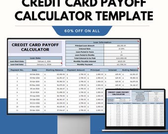 Credit Card Payoff Calculator Template - Google sheets, Debt Repayment Tracker, Payoff Schedule Calculator, Credit Card Debt Management