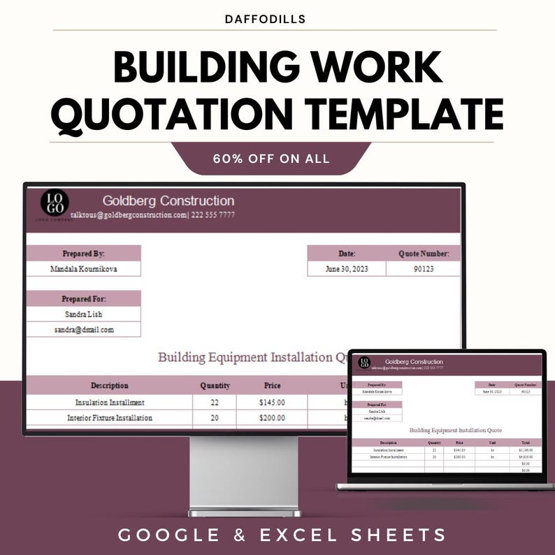 Building Work Quotation Template, Construction Quote Sheet, Google ...
