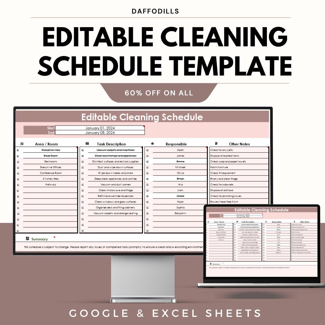 Editable Cleaning Schedule Template, Printable Cleaning Planner for ...