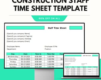Construction Staff Time Sheet Template – Google and Excel Sheets for Tracking Work Hours, Overtime & Payroll