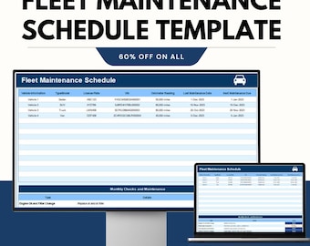 Plantilla de programa de mantenimiento de flota, rastreador de servicio de vehículos, hoja de cálculo de registro de mantenimiento, hojas de cálculo de Google y archivo de Excel