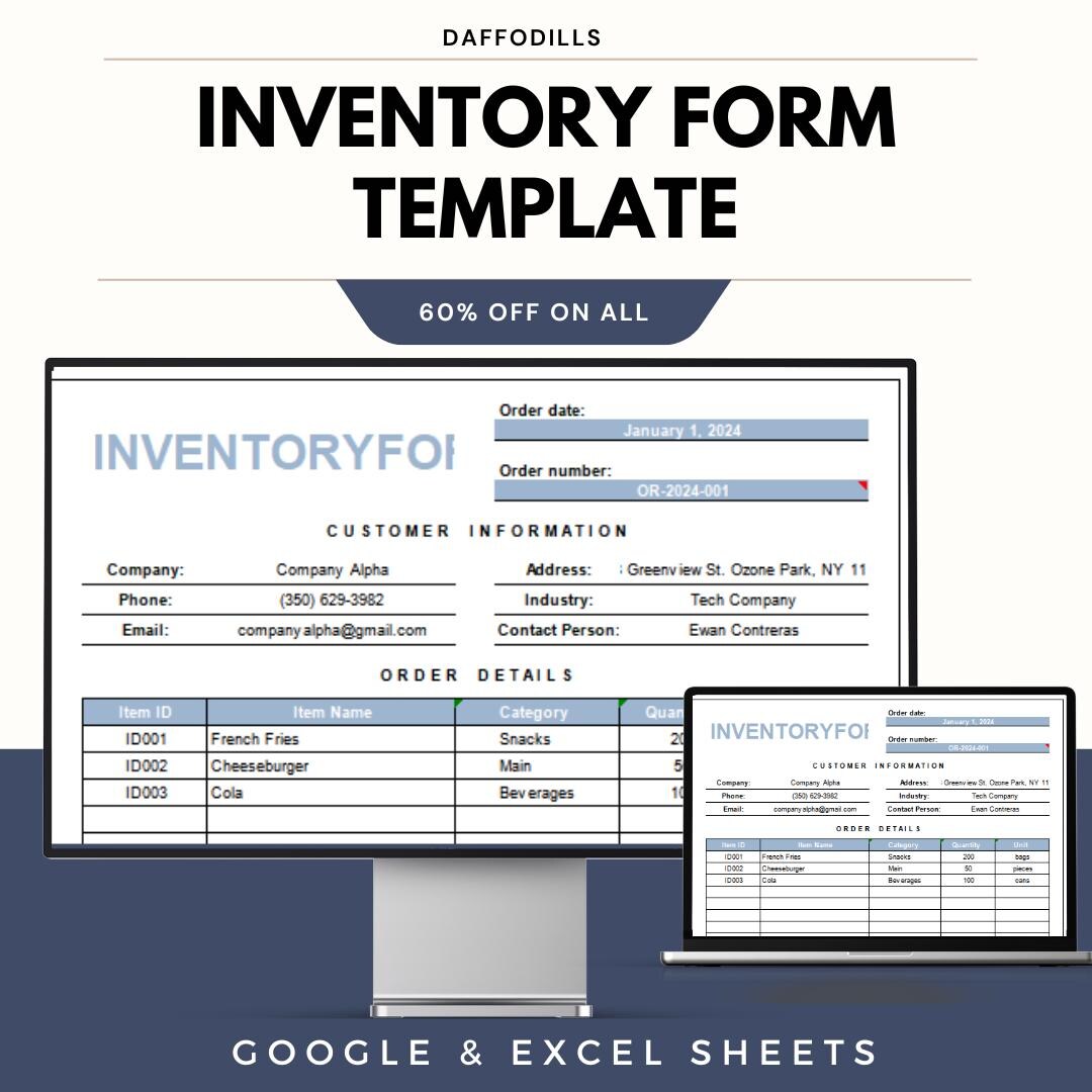 Buy Inventory Form Template, Google Sheets Stock Log, Excel Product ...