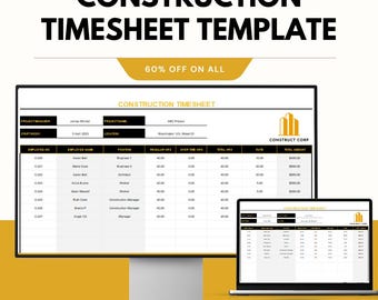 Construction Timesheet Template – Google and Excel Sheets for Tracking Work Hours, Overtime, Payroll, & Project Management
