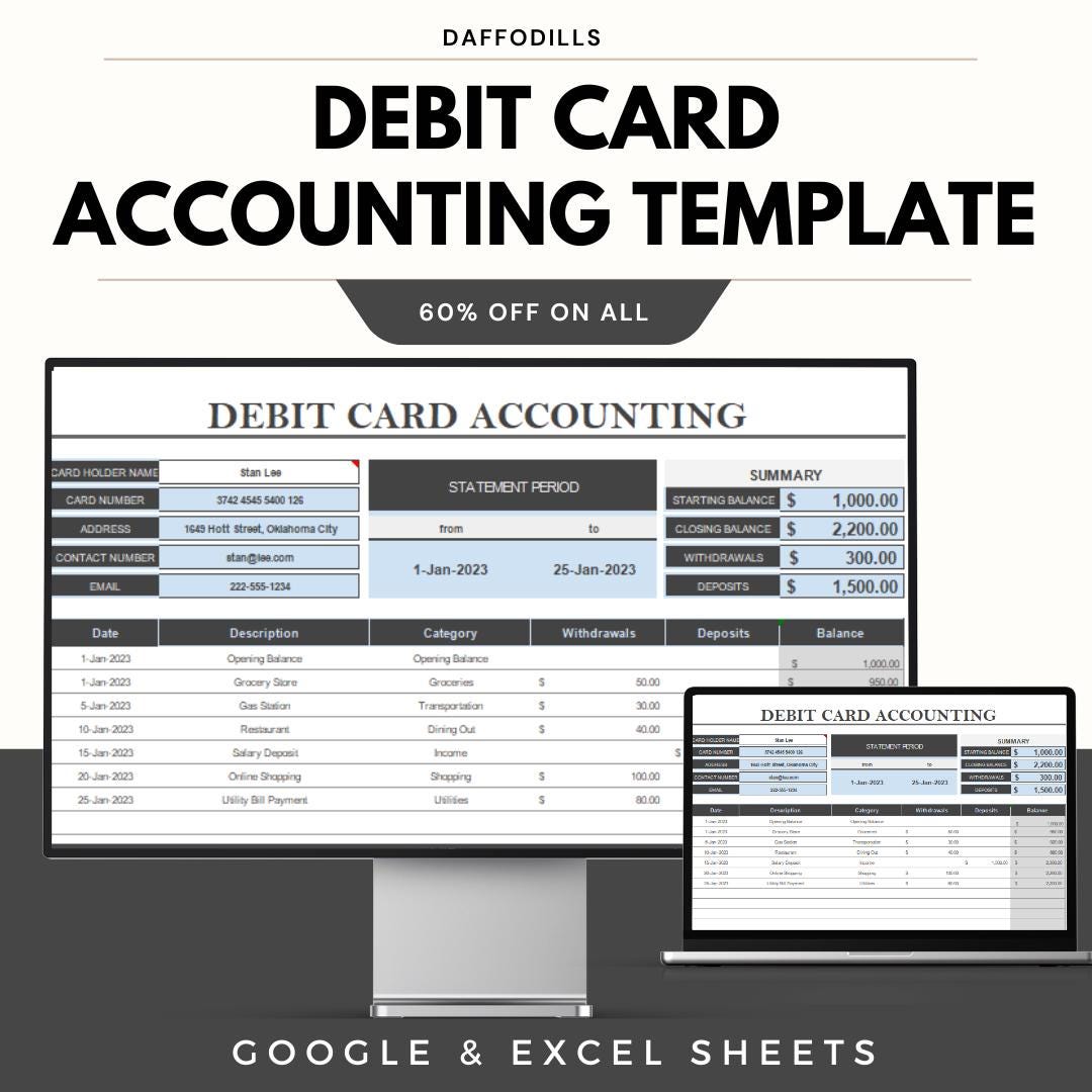 Debit Card Accounting Template | Expense Tracker Spreadsheet | Excel ...