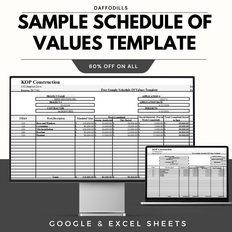 Breakdown Value Sample Schedule of Values Template, Construction SOV Sheet, Project ...