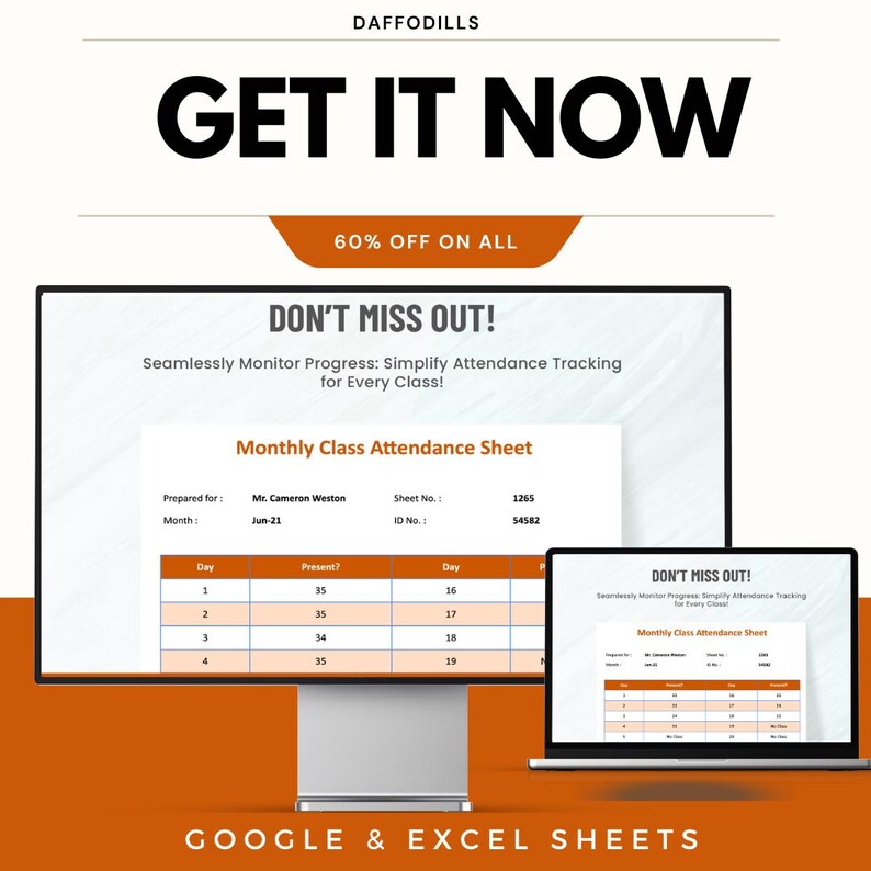 Monthly Class Attendance Sheet Template Google Sheets Excel | Student ...
