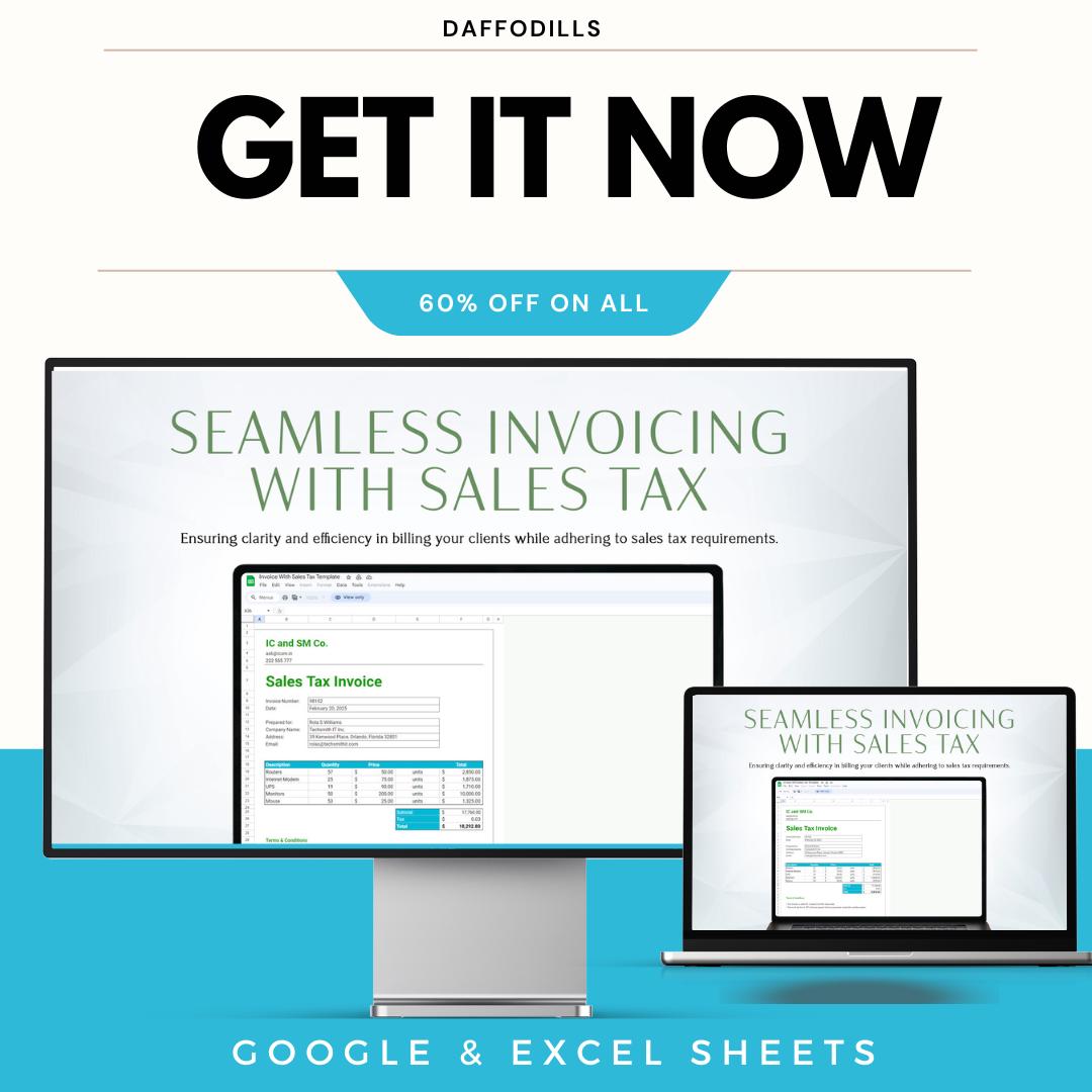 Invoice With Sales Tax Template, Google Sheets Invoice Template, Excel ...