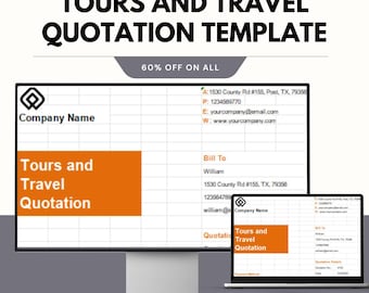 Plantilla de cotización de viajes y tours, Hoja de estimación de viaje, Plantilla de cotización de paquete turístico, Factura de viaje de Hojas de cálculo de Google, Cotización de Excel