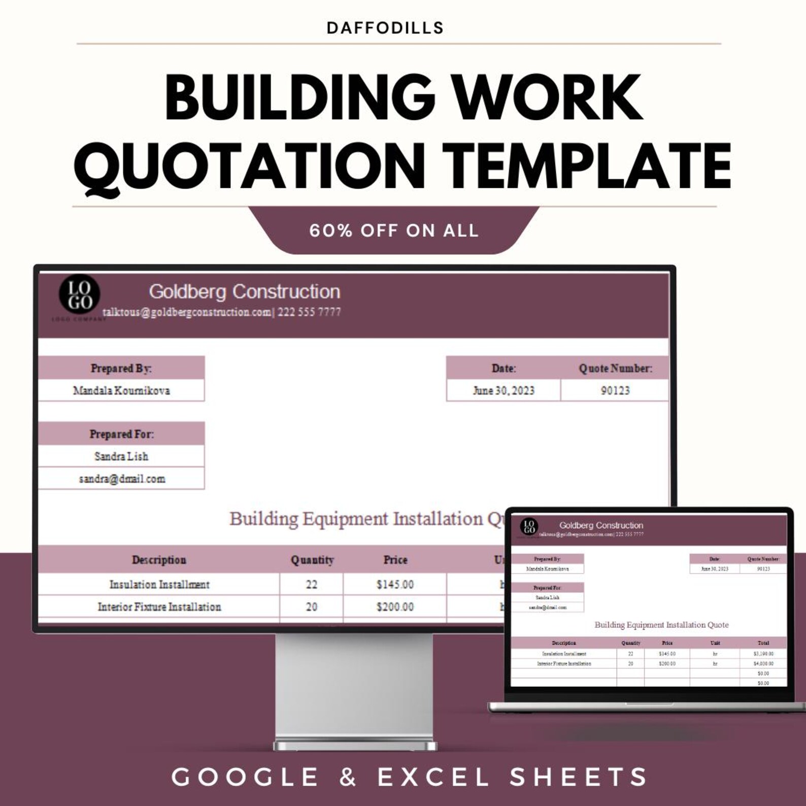 Building Work Quotation Template, Construction Quote Sheet, Google ...