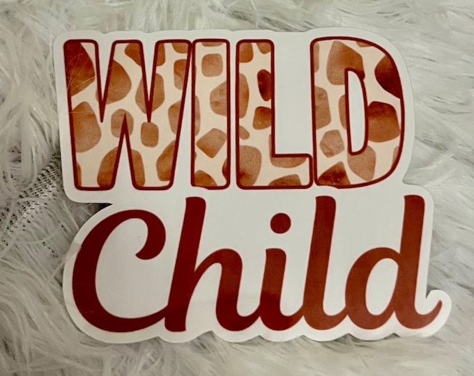 Wild Child Sticker – Giraffe Print Retro Lettering for Laptops, Water Bottles, Books & Journals