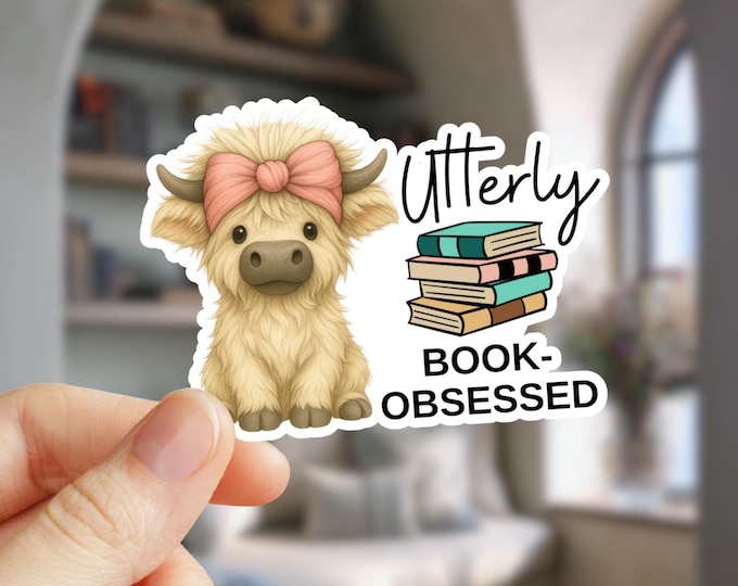 Highland Cow Book Lover Sticker | Waterproof Laptop Decal