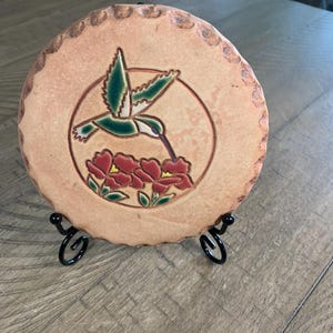 Vintage (1970-1980s)  Jane Ashley Studio Art Pottery Stoneware Hummingbird Trivet Bread Warming Tile