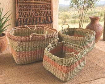 Set of 3 Handwoven Kenyan Kiondo Nesting Baskets – Sisal Storage Decor
