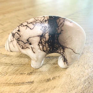Navajo Horse Hair Spirit Bear Signed Pottery Figurine, Native American Southwest Decor