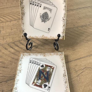 1950-60s Playing Card Trinket Dishes Japan Gold Gilt Porcelain Small Trays - Poker Night Decor