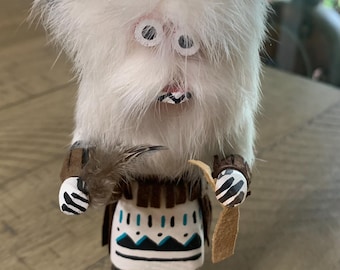 1980-1990 Hand-Carved White Buffalo Warrior Kachina signed by Steve Tsanajinnie