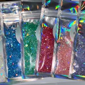 Holografische dikke glitterset 6 kleuren zakjes van een halve oz Oplosmiddelbestendig voor hars Nagelkunst en handwerk