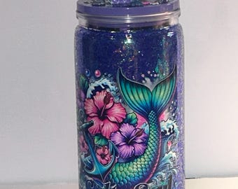 Mermaid Snowglobe Tumbler - 16 oz Suspended Method