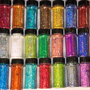 Holograficzny tęczowy brokat w dużych ilościach | Słoiki shakerowe 2 oz | Wysokiej jakości brokat poliestrowy do samodzielnego zdobienia paznokci lub żywicy epoksydowej