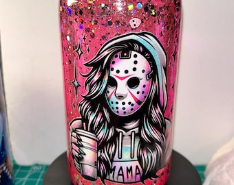 Horror Movie Snowglobe Tumbler | Pink Blood Drip Glitter Cup
