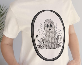 Maglietta vintage con fantasma floreale: maglietta unisex Bella+Canvas retrò e stravagante