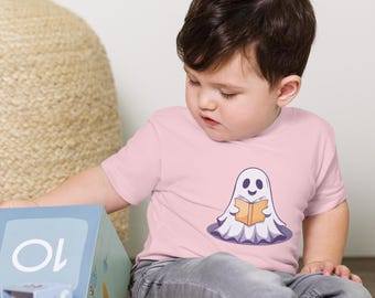 Cute Ghost Halloween Baby T-Shirt | Spooky Cute Baby Tee | Ghost with Book Shirt
