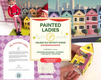 Kit fai da te per scene di bambole stampabili – San Francisco Painted Ladies / Sfondo e oggetti di scena