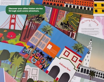 Scene stampabili fai da te della città di San Francisco, oggetti di scena e note Scene di bambole