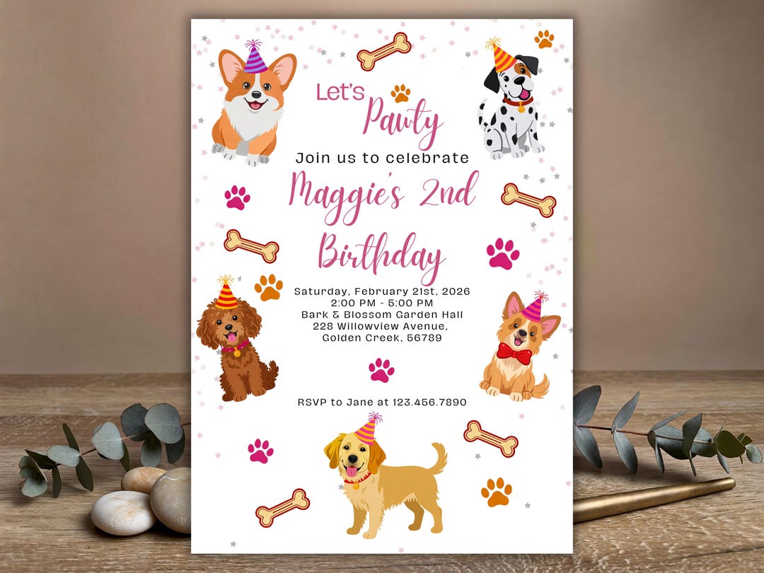 Editable Let’s Pawty Invitation Template, Puppy Birthday Party Invite ...