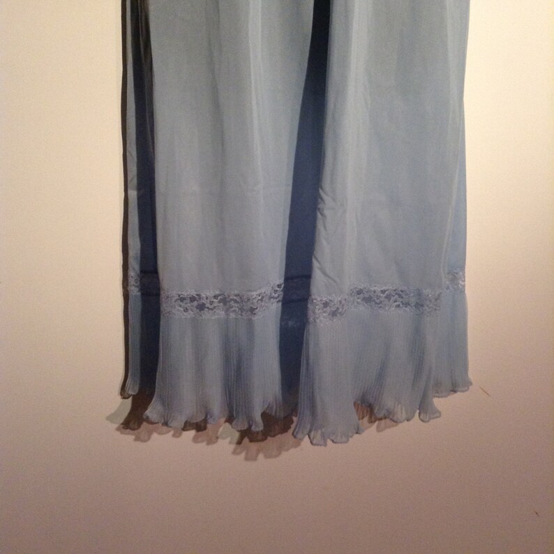 Vintage 1960 Maggie the cat. Rockabilly Accordion Pleated Sheer Chiffon Blue Gown or slip by Luxite Size 32 Mad Men Bettie Page