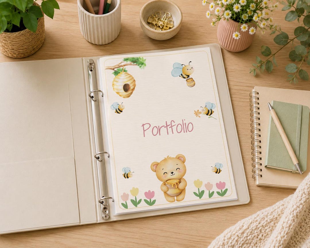 Bee Portfolio Cover Sheet Nursery Kindergarten Portfolio Template Girls ...