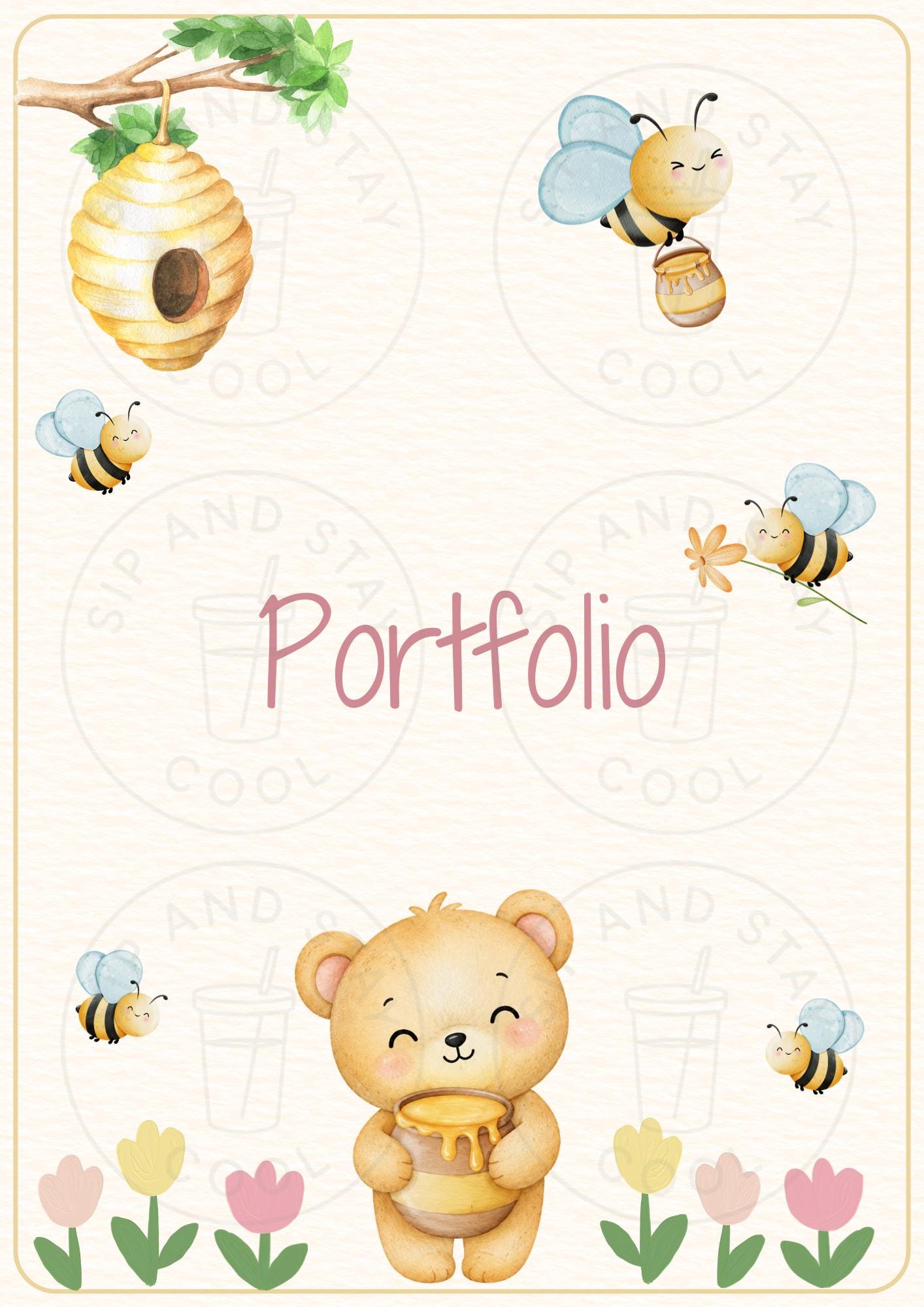 Bee Portfolio Cover Sheet Nursery Kindergarten Portfolio Template Girls ...