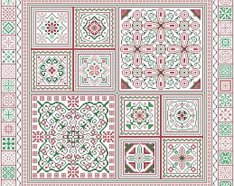 Patchwork Sampler Cross Stitch Pattern in 4 colorways