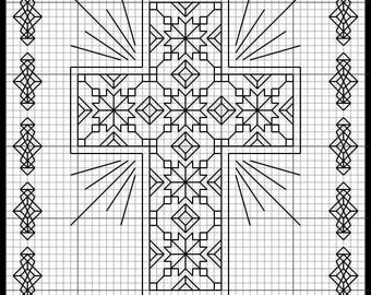 Stained Glass Cross Blackwork Pattern
