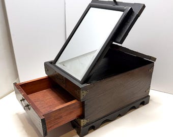 Antike Japanische Meiji oder Taishō Ära Messing Montiert Holz Schmuckkasten