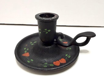 アンティーク ペンシルバニア・ダッチ 鋳鉄製 花柄ハート型キャンドルホルダー