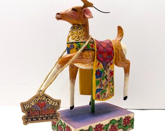 Vintage 2004 Retired Jim Shore Heartwood Creek “Dash Away” Wooden Reindeer