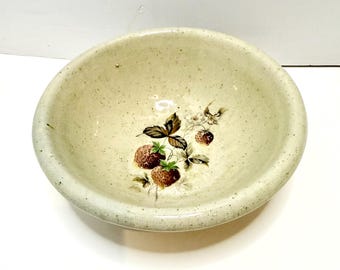 Vtg Monroe Salt Works Pottery Maine Strawberry Pattern Floral Stoneware Bowl