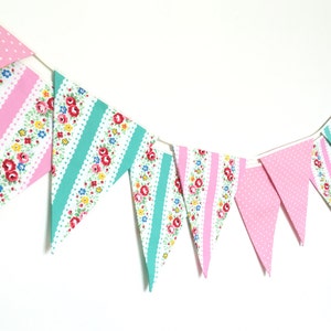 Shabby Chic Fabric Banners, Bunting, Garland, Wedding Bunting, Flags, Mint green and Pink shade- 3 yards